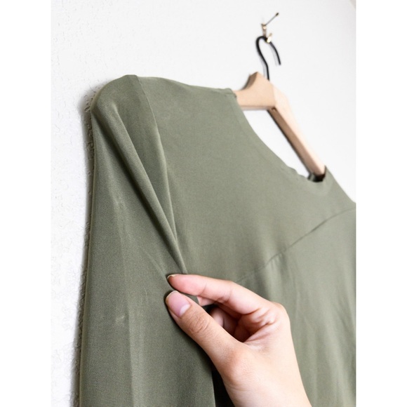 NWT Norma Kamali Diana Long Sleeve Ruched Knee Assymetric Dress L Military Olive